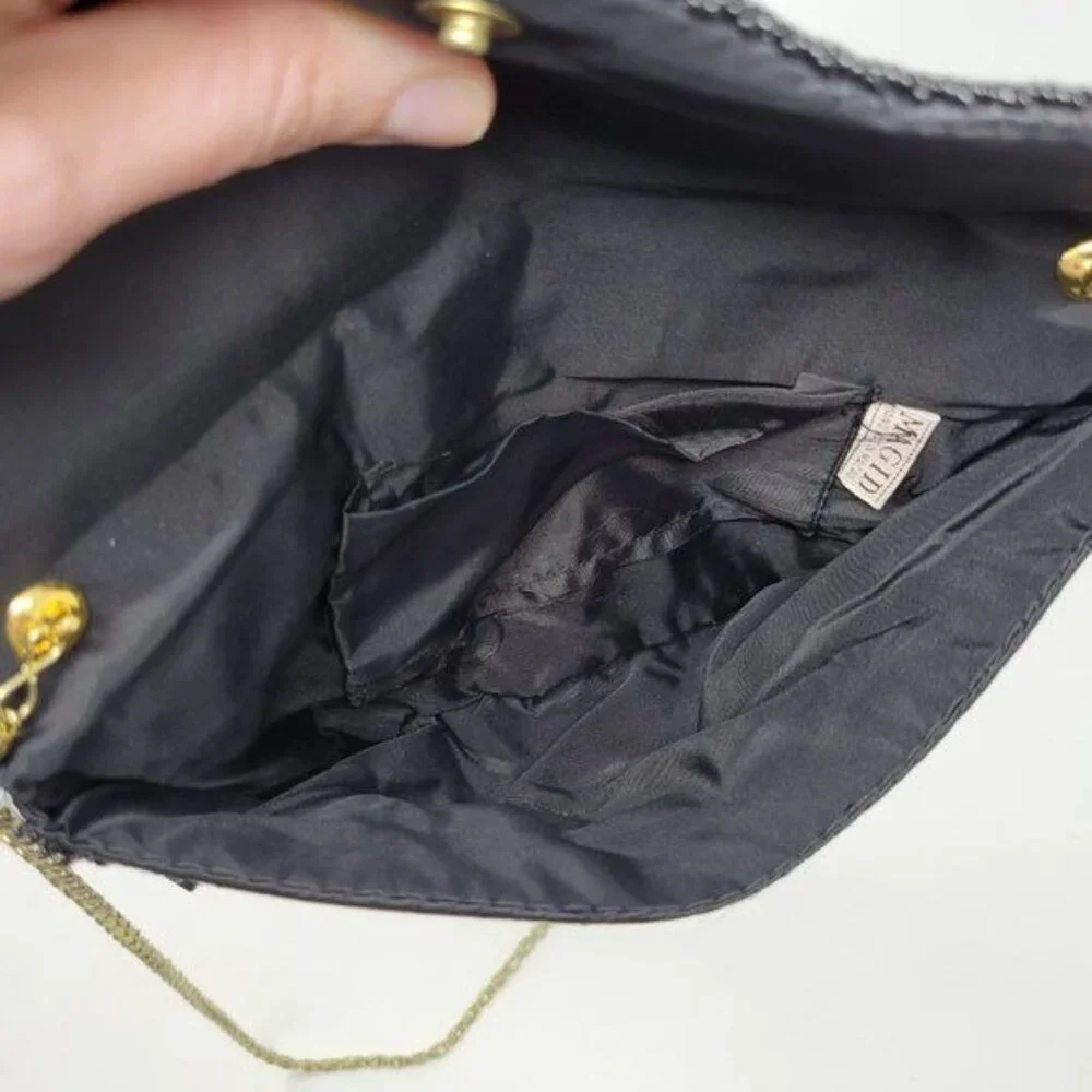 Vintage Black Beaded Evening Clutch With‎ Gold Chain Strap